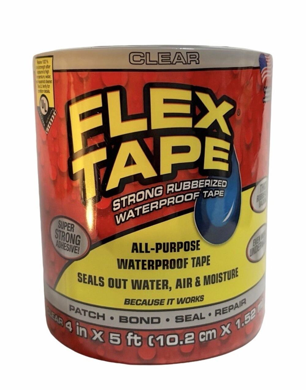 Flex Tape Clear 4 in x 5 ft Strong Rubberized Waterproof Repair Seal Tape NEW